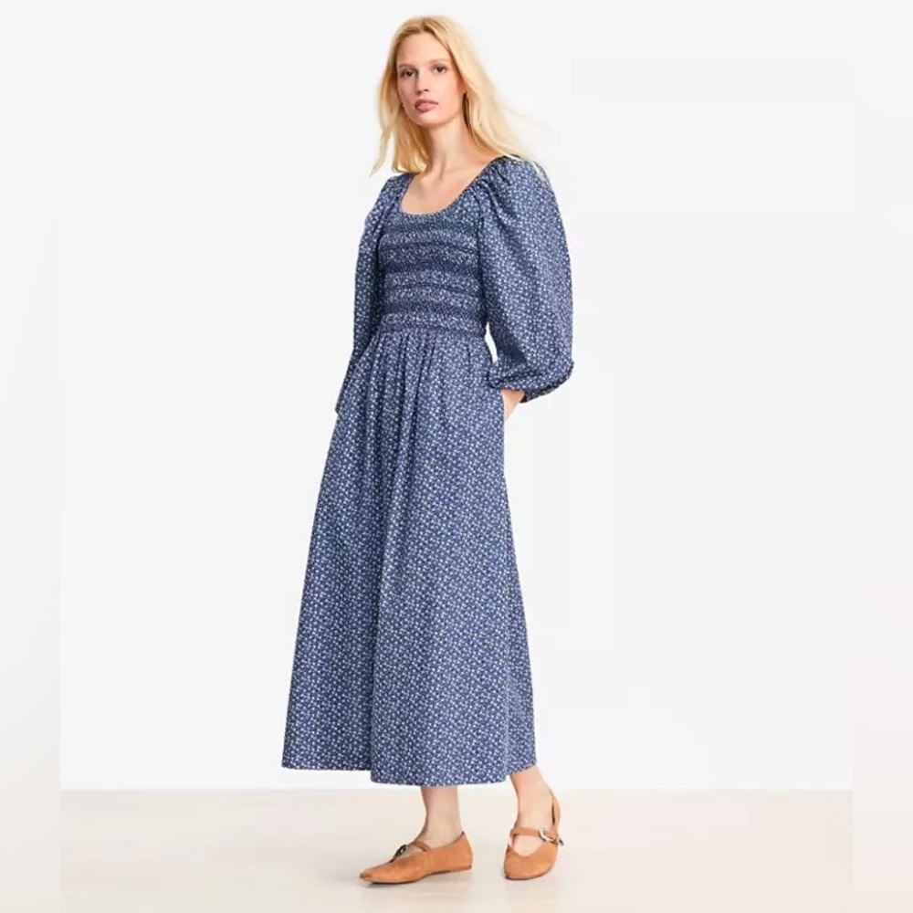 LOFT Blue Floral Smocked Dress XXL